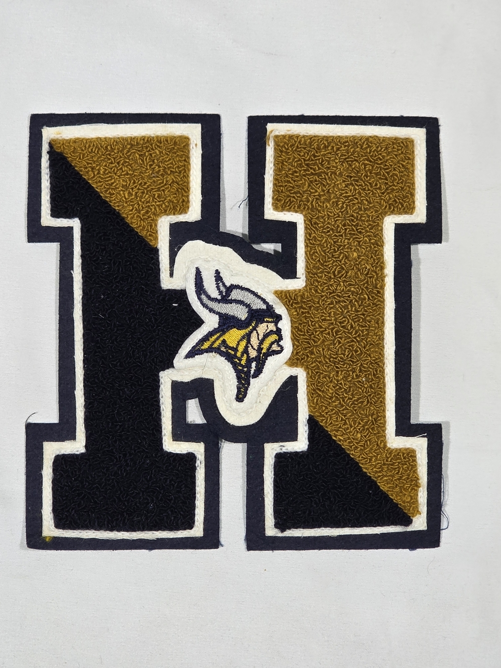Vintage Chenille Letter H Varsity Patch Viking Mascot 7 Inch Letterman Emblem
